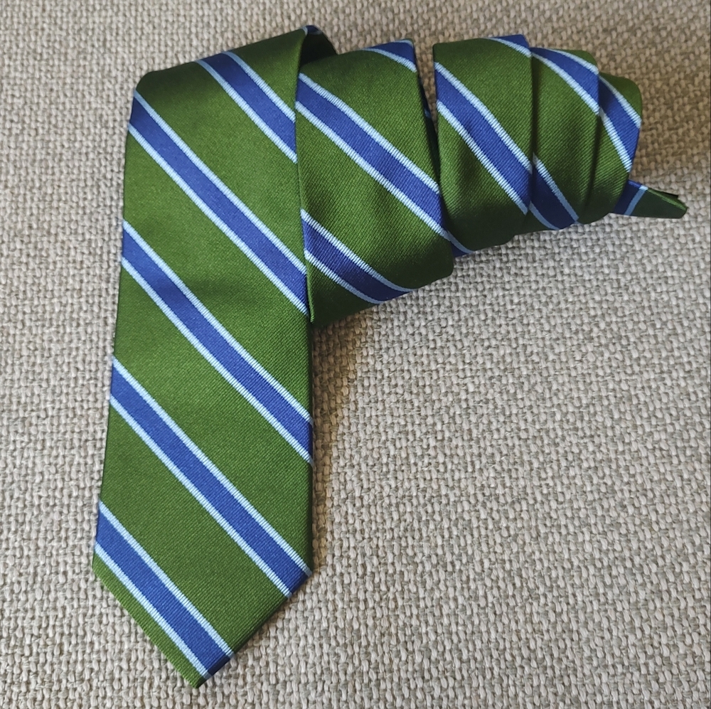 Brooks Brothers Vintage Men's Silk Repp Tie Green Blue Stripe Career